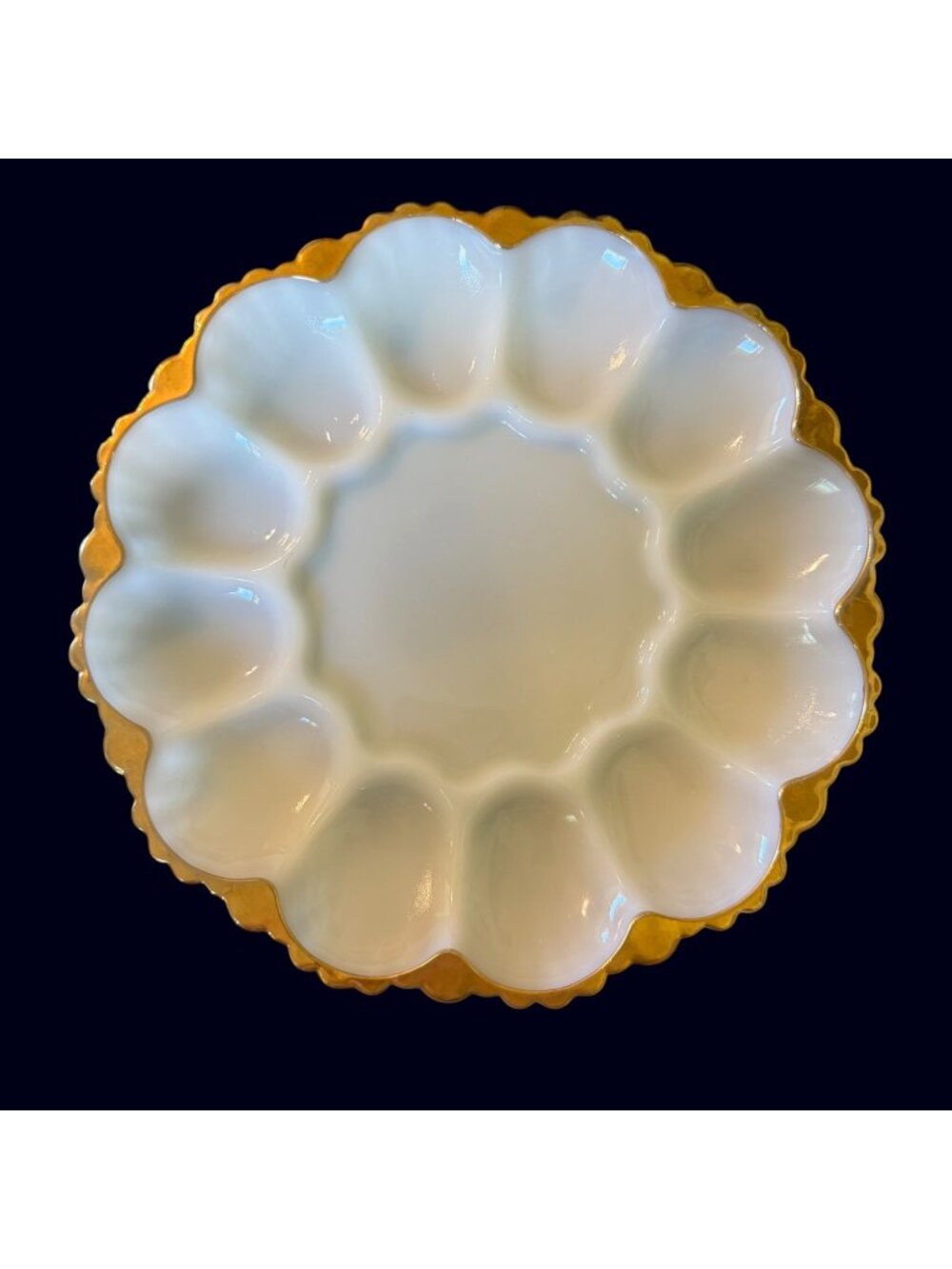 Vintage Anchor Hocking Fire-King Milk Glass MCM Deviled Egg Plate